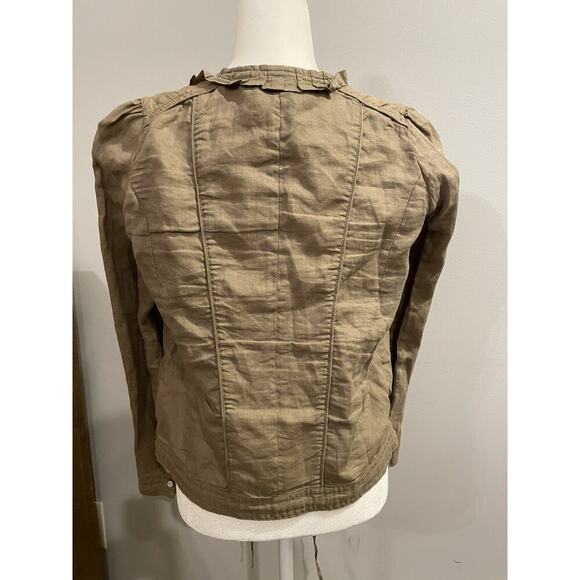 Anthropologie Hei Hei Bomber Jacket Linen Green Pleated Zip Military Sz 10 Top - Picture 3 of 8